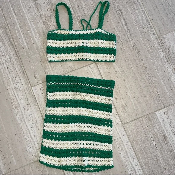 Lovers + Friends Green and White Crochet Skirt Set - Picture 6 of 12